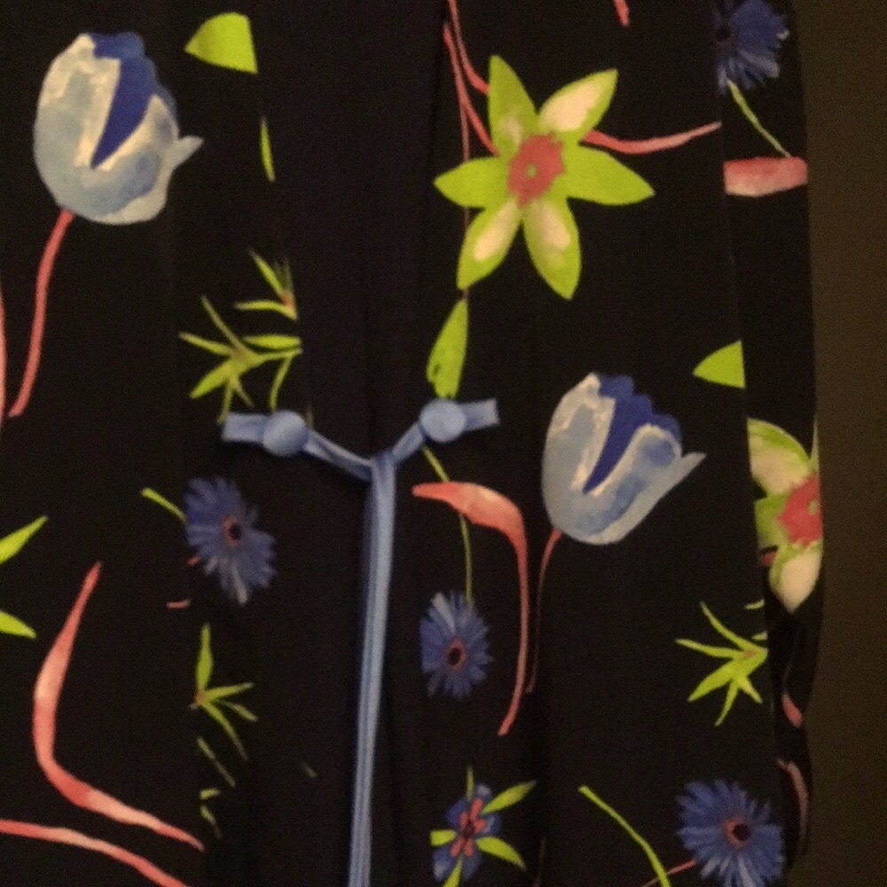 J.Adiro elegant navy flowery dress or robe with front zipper XL